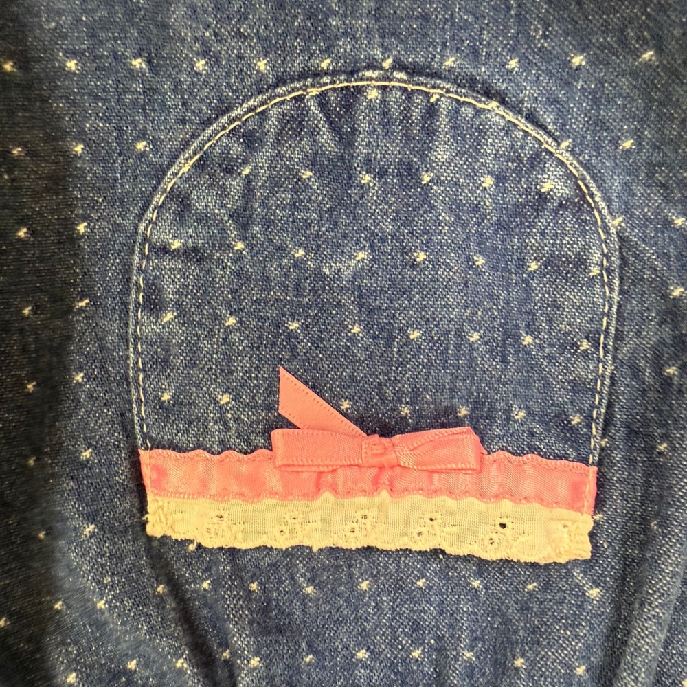 Healthtex Denim Jumper Dress - Heart Buttons Pockets Lace Bows Toddler‎ Girl - Picture 13 of 14